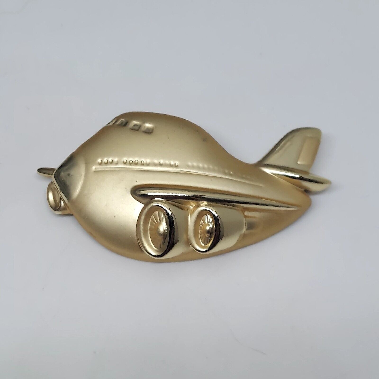 Vintage Ajc Brushed Polished Gold Tone Jumbo Airplane Brooch Plane Nice Cond 18$